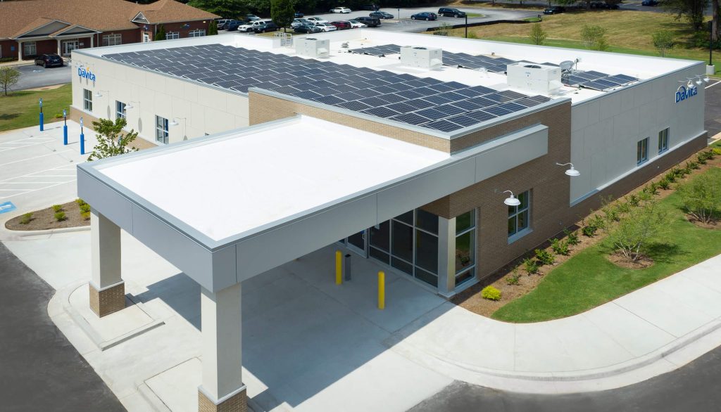 DaVita facility with solar panels on the roof